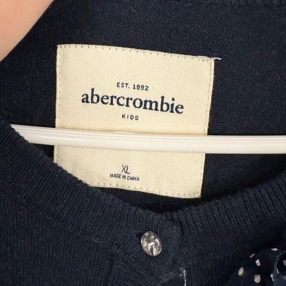 Abercrombie Kids Dark Navy Blue Y2K Cardigan Bow Flower Accent Size XL Preppy - Picture 2 of 9